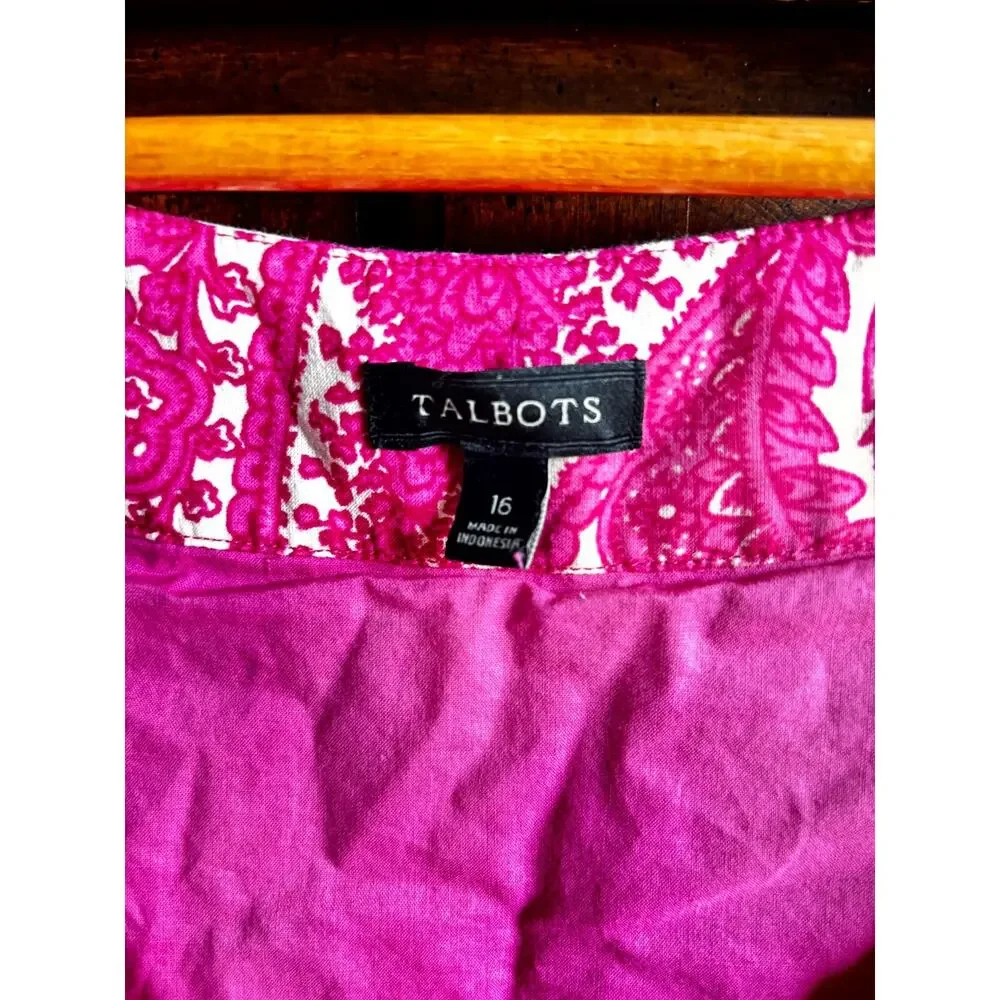 Talbots Maxi Dress 16 Pink Paisley Tiered Tie Back Breezy Coastal - Picture 8 of 9